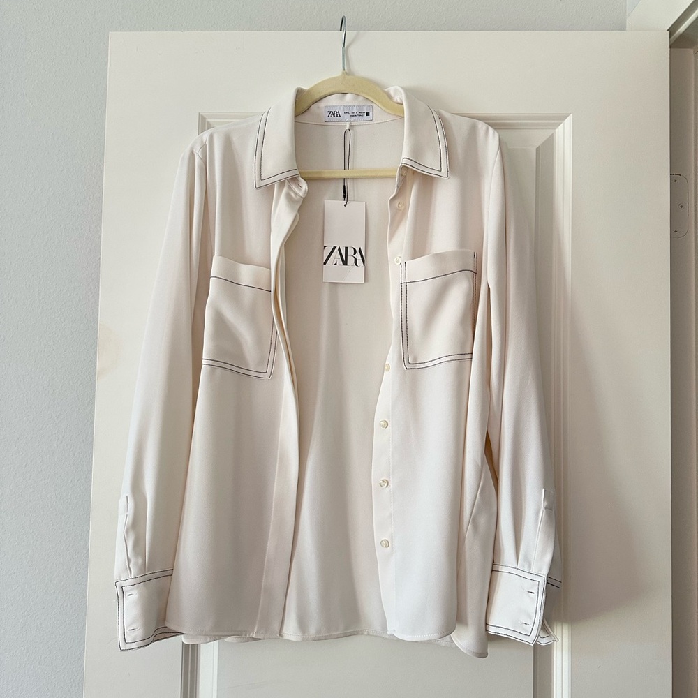 Zara Cream Western Button-Down Blouse